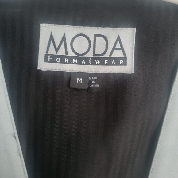 moda formal wear mens medium m silver‎ gray suit tux vest rouched back elastic - Picture 4 of 4